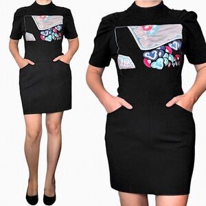 Vintage 80s Funky Mock Neck Mini Dress | 4